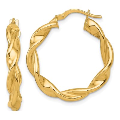 14K Yellow Gold 28mm Twisted Tube Hoop Earrings