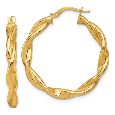 14K Yellow Gold 32mm Twisted Tube Hoop Earrings
