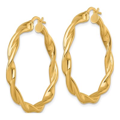 14K Yellow Gold 38mm Twisted Tube Hoop Earrings – view 3