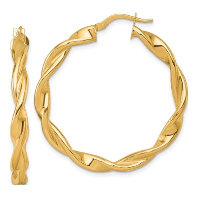 14K Yellow Gold 38mm Twisted Tube Hoop Earrings