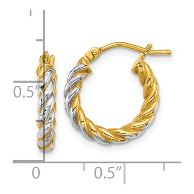 14K Yellow Gold 15mm Diamond-Cut Twisted Tube Hoop Earrings – view 3