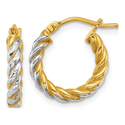 14K Yellow Gold 15mm Diamond-Cut Twisted Tube Hoop Earrings
