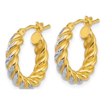 14K Yellow Gold 17mm Diamond-Cut Twisted Tube Hoop Earrings – view 2