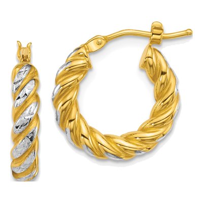 14K Yellow Gold 17mm Diamond-Cut Twisted Tube Hoop Earrings