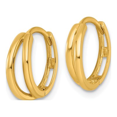 14K Yellow Gold 13mm Fancy Double Huggie Hoop Earrings – view 3
