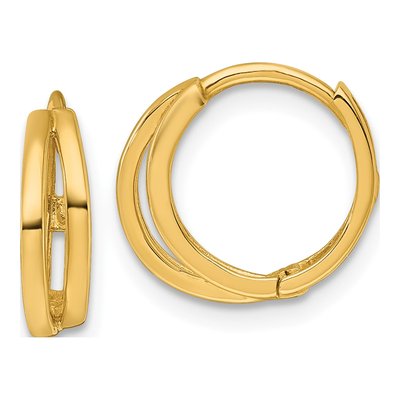 14K Yellow Gold 13mm Fancy Double Huggie Hoop Earrings