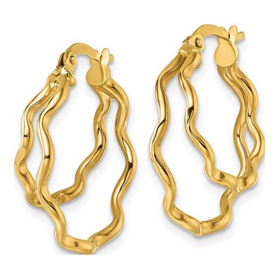 14K Yellow Gold 22mm Wavy Double Circle Hoop Earrings – view 3