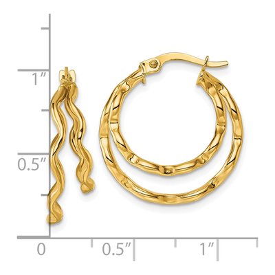 14K Yellow Gold 22mm Wavy Double Circle Hoop Earrings – view 4