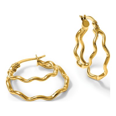 14K Yellow Gold 22mm Wavy Double Circle Hoop Earrings – view 5
