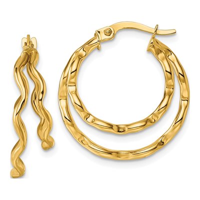 14K Yellow Gold 22mm Wavy Double Circle Hoop Earrings