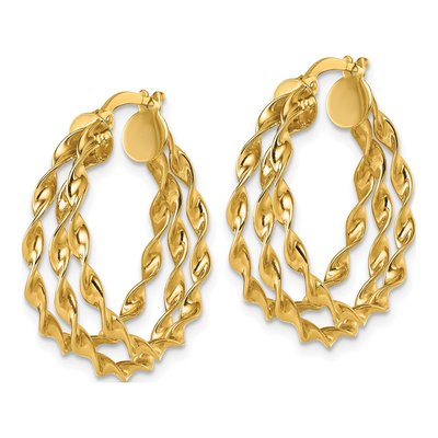 14K Yellow Gold 23mm Three-Strand Twisted Hoop Earrings – view 3