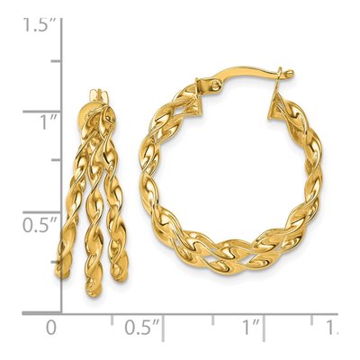 14K Yellow Gold 23mm Three-Strand Twisted Hoop Earrings – view 4