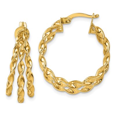 14K Yellow Gold 23mm Three-Strand Twisted Hoop Earrings