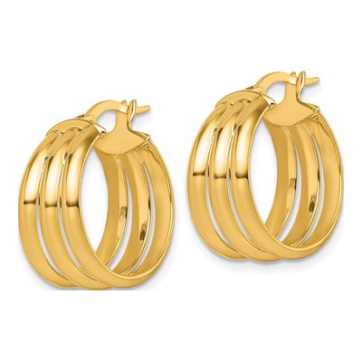 14K Yellow Gold 18mm Triple Row Tube Hoop Earrings – view 3