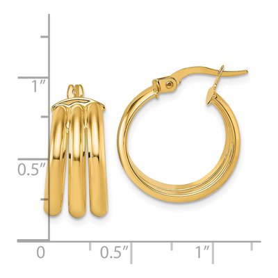 14K Yellow Gold 18mm Triple Row Tube Hoop Earrings – view 4