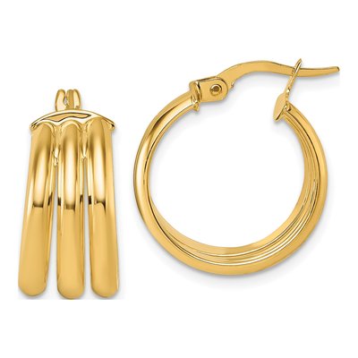 14K Yellow Gold 18mm Triple Row Tube Hoop Earrings