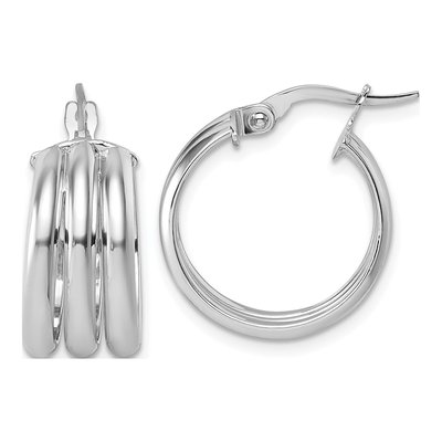 14K Yellow Gold 18mm Triple Row Round Hoop Earrings