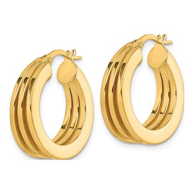 14K Yellow Gold 20mm Triple Row Square Tube Hoop Earrings – view 3