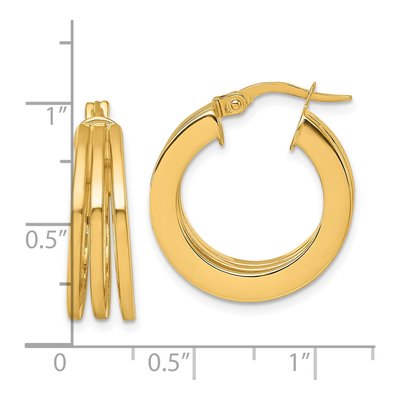14K Yellow Gold 20mm Triple Row Square Tube Hoop Earrings – view 4