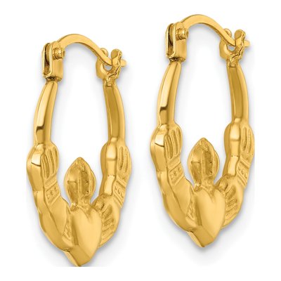 14K Yellow Gold Claddagh Hollow Hoop Earrings – view 3