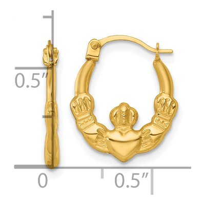 14K Yellow Gold Claddagh Hollow Hoop Earrings – view 4
