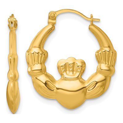 14K Yellow Gold Claddagh Hoop Earrings