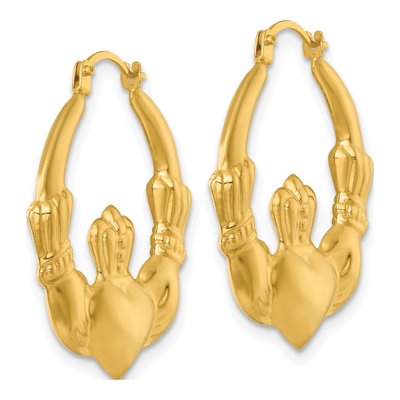 14K Yellow Gold Claddagh Hoop Earrings – view 3