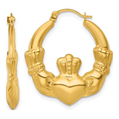 14K Yellow Gold Claddagh Hoop Earrings