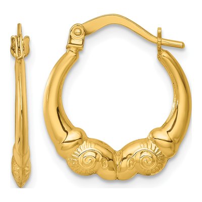 14K Yellow Gold Ram's Head Hollow Hoop Earrings
