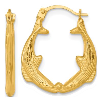 14K Yellow Gold Whale Hoop Earrings