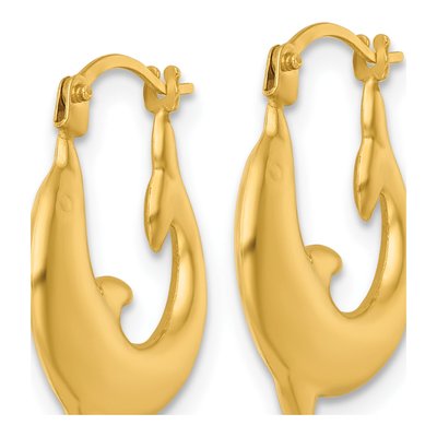14K Yellow Gold Dolphin Hoop Earrings – view 3