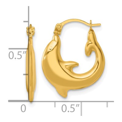 14K Yellow Gold Dolphin Hoop Earrings – view 4