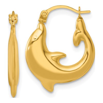 14K Yellow Gold Dolphin Hoop Earrings