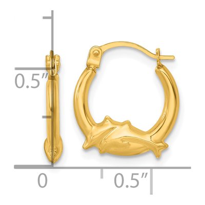 14K Yellow Gold Dolphin Hoop Earrings – view 4
