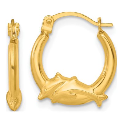 14K Yellow Gold Dolphin Hoop Earrings