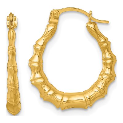 14K Yellow Gold 17mm Bamboo Hoop Earrings