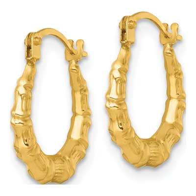 14K Yellow Gold 13mm Bamboo Hoop Earrings – view 3