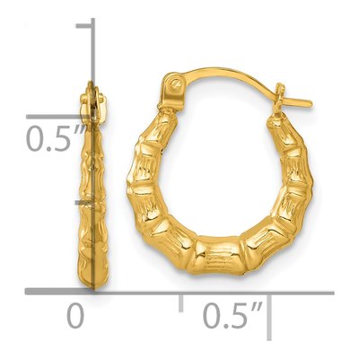 14K Yellow Gold 13mm Bamboo Hoop Earrings – view 4