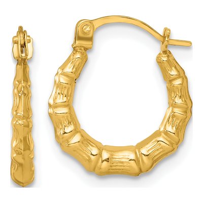 14K Yellow Gold 13mm Bamboo Hoop Earrings