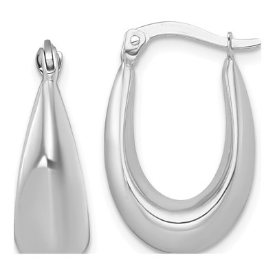 14K White Gold Tapered Hollow Hoop Earrings