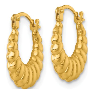 14K Yellow Gold 13mm Scalloped Hollow Hoop Earrings – view 3