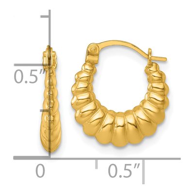 14K Yellow Gold 13mm Scalloped Hollow Hoop Earrings – view 4