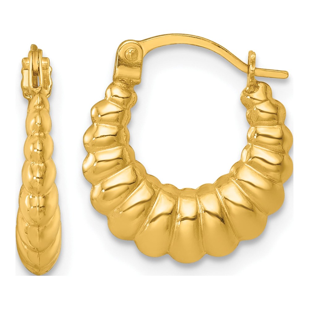 14K Polished Scalloped Hollow Hoop Earrings