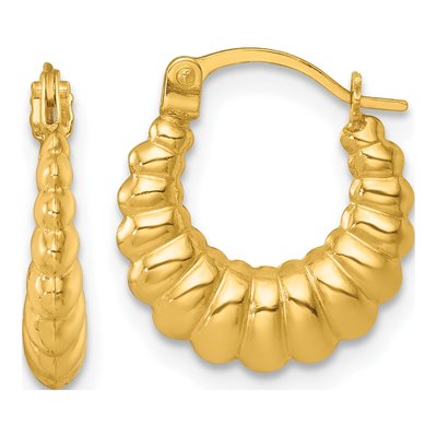 14K Yellow Gold 13mm Scalloped Hollow Hoop Earrings