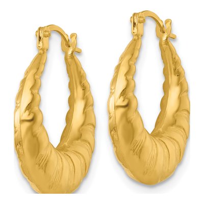 14K Yellow Gold 18mm Scalloped Hollow Hoop Earrings – view 3