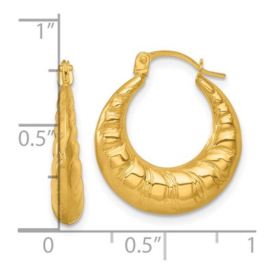 14K Yellow Gold 18mm Scalloped Hollow Hoop Earrings – view 4
