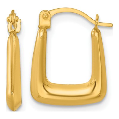 14K Yellow Gold 15mm Square Hollow Hoop Earrings