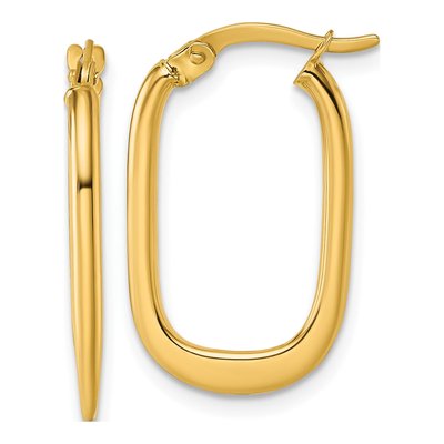 14K Yellow Gold Oval Tapered Tube Hoop Earrings