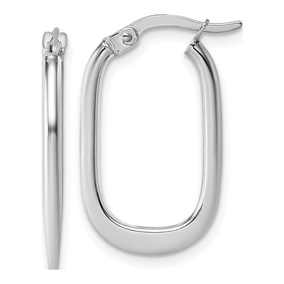 14K White Gold Oval Hoop Earrings