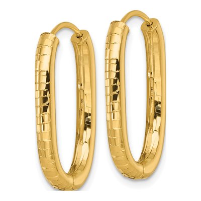 14K Yellow Gold 25mm Textured Oval Huggie Hoop Earrings – view 3